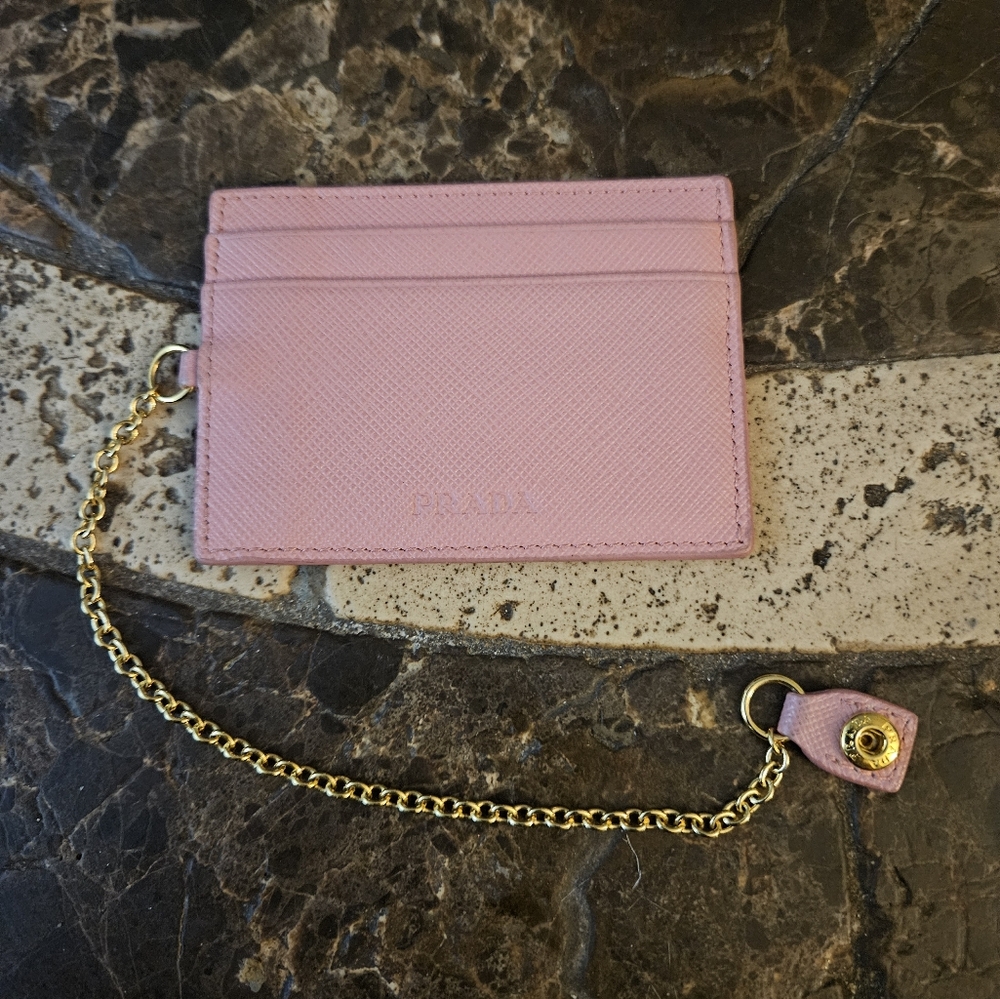 Prada pink petalo saffiano and gold metal card holder with COA - Picture 3 of 3